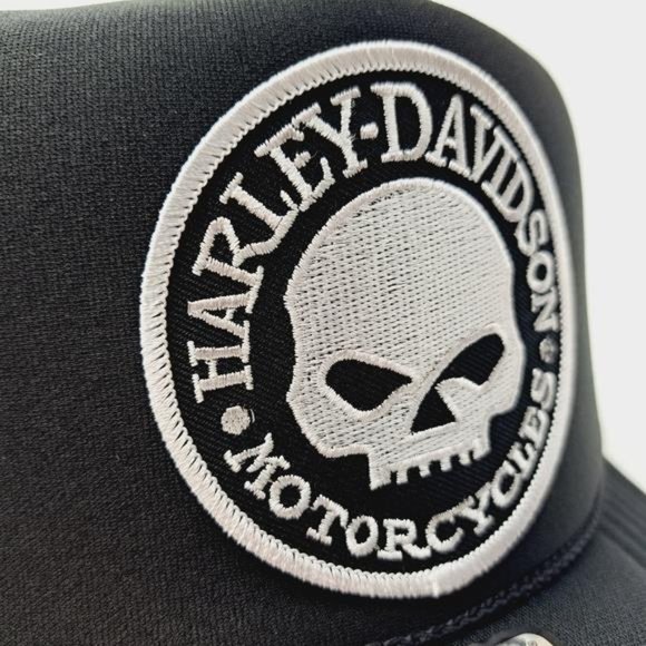 Harley Davidson Embroidered Patch Foam Trucker Mesh Snapback Cap Hat Willie G - Picture 3 of 5